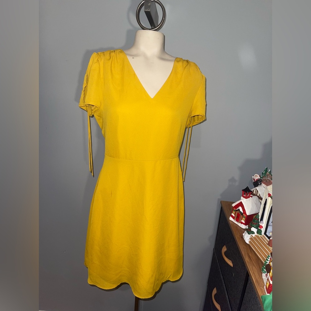 J crew Mercantile Elegant mustard Yellow V-Neck Dress womanβs size 4 small